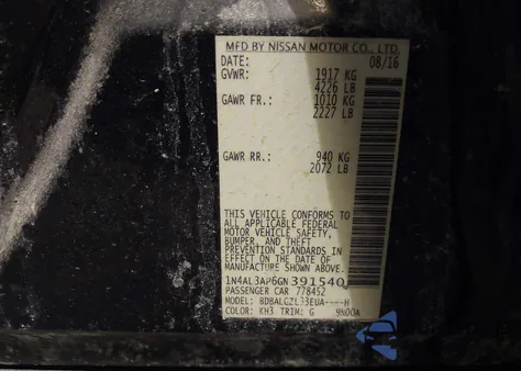 2016 Nissan Altima 2.5 S z USA, uszkodzony, nr VIN 1N4AL3AP6GN391540